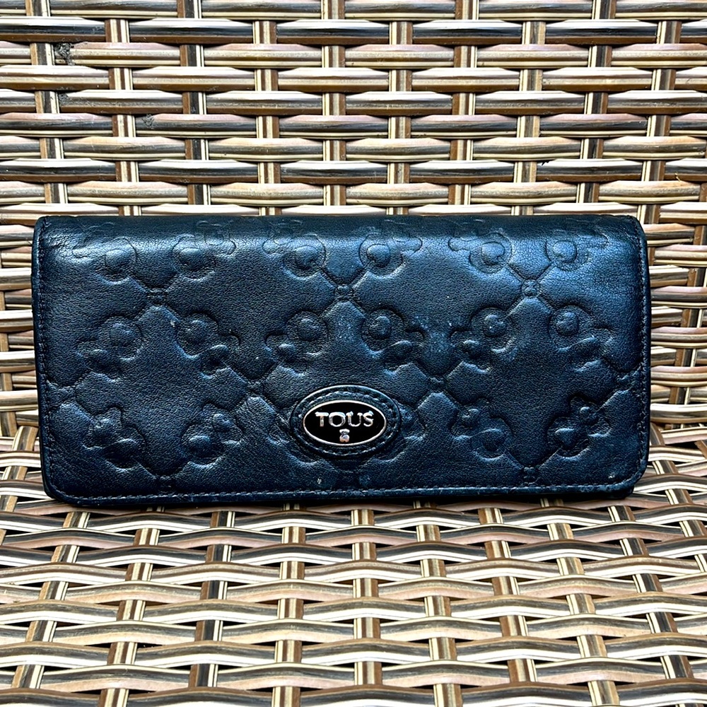 Tous Embossed Black Leather Wallet